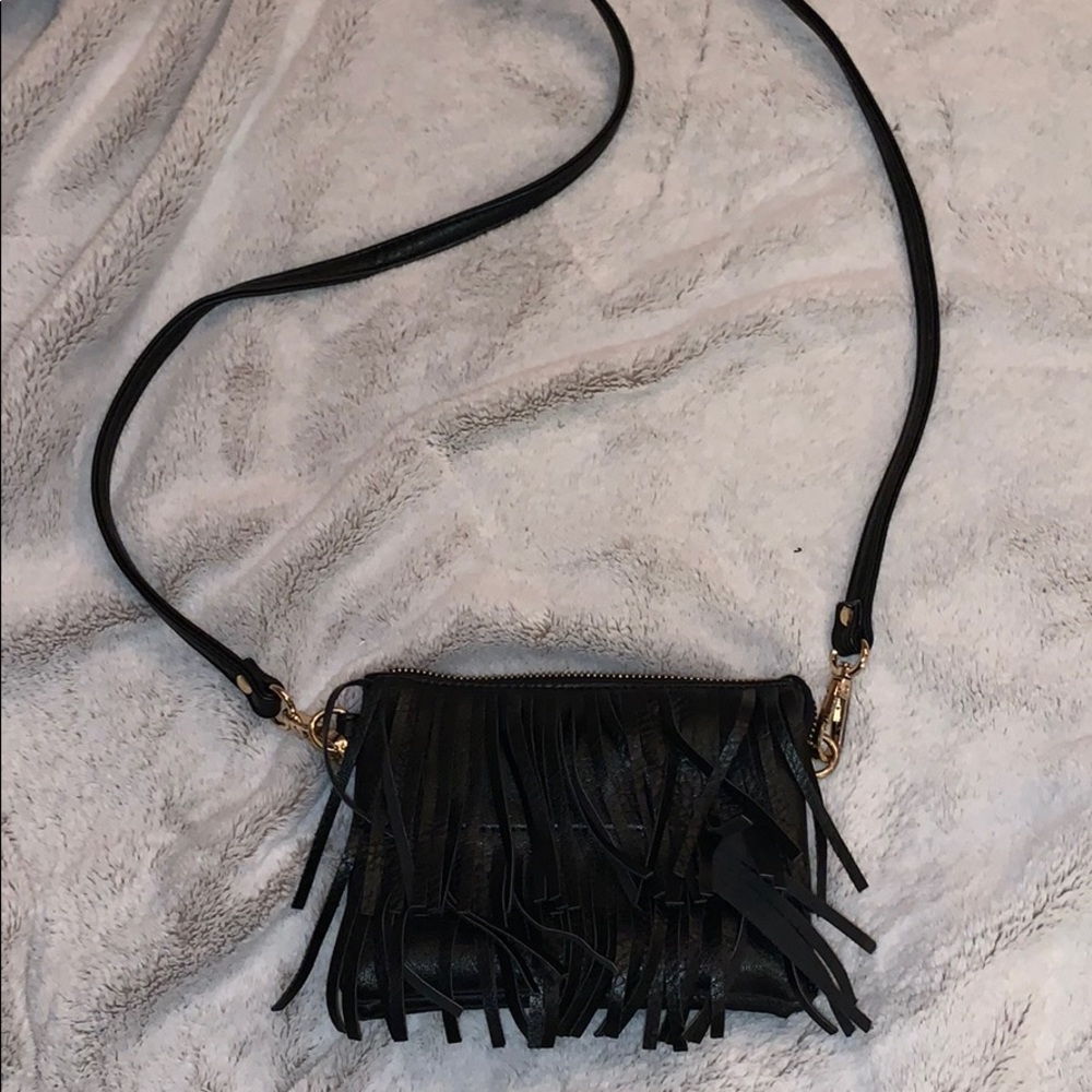 Black, fringe cross body bag